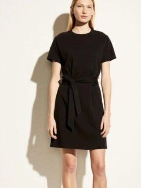 Vince Brand Women's Small Black Short Sleeve Tie Waist Cotton Knit T Shirt Dress
